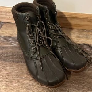 Brand new Sperry boots! Green and brown color.